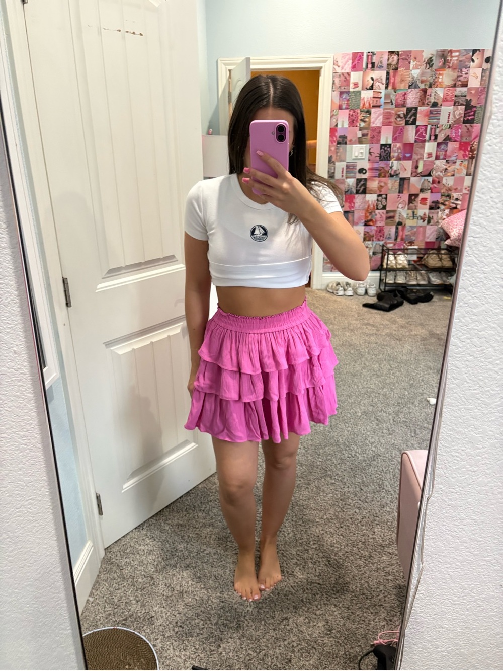 Chelsea & Violet Hot Pink Tiered Ruffle Mini Skirt